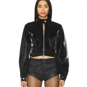 WeWoreWhat Faux Patent Leather Cropped Moto Jacket Black- Medium -BRAND NEW,TAGS
